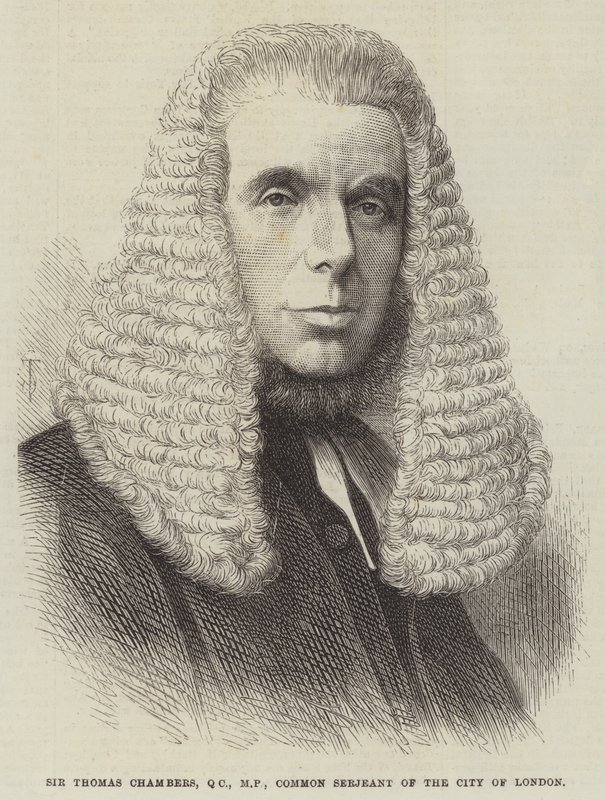 Sir Thomas Chambers, QC, deputado, servente comum da cidade de Londres (gravura) de English School