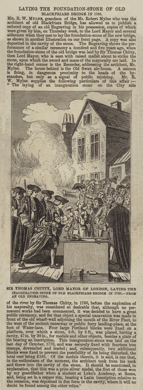 Sir Thomas Chitty, Lord Mayor de Londres, lançando a Pedra de Inauguração da antiga Ponte Blackfriars em 1760 de English School