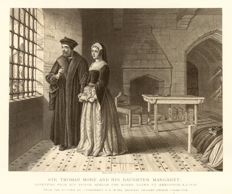 Sir Thomas More e sua filha Margaret de English School