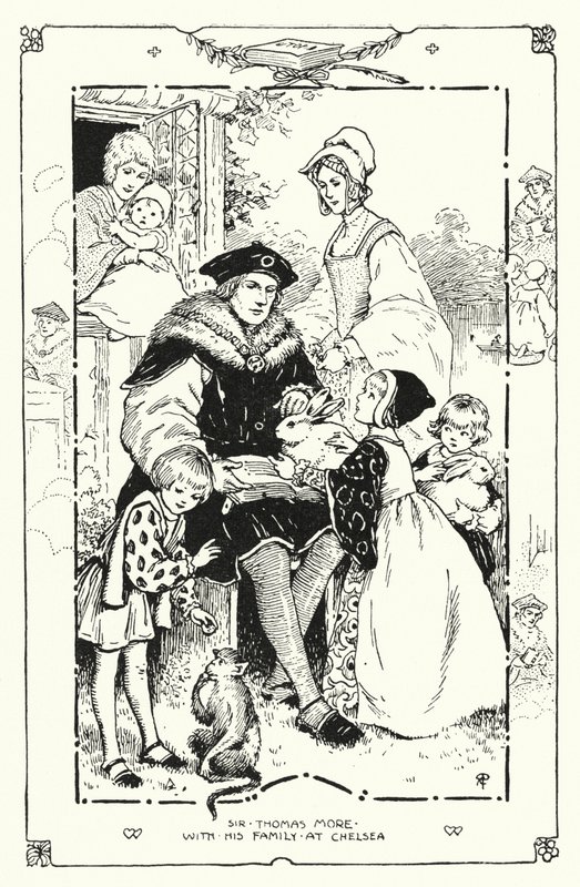 Sir Thomas More com a sua família no Chelsea (litho) de English School