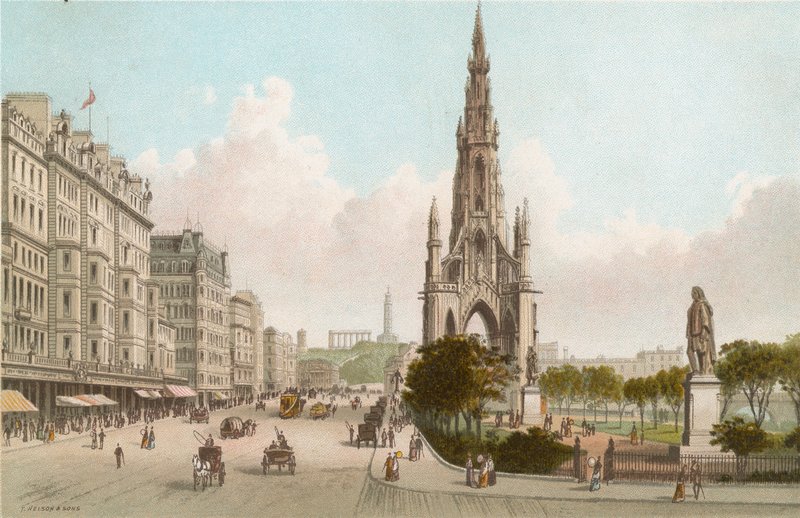 Monumento de Sir Walter Scott e Princes Street, Edimburgo de English School