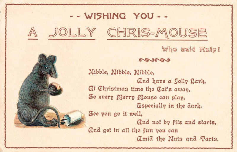Rato cinzento de assento, cartão de Natal de English School