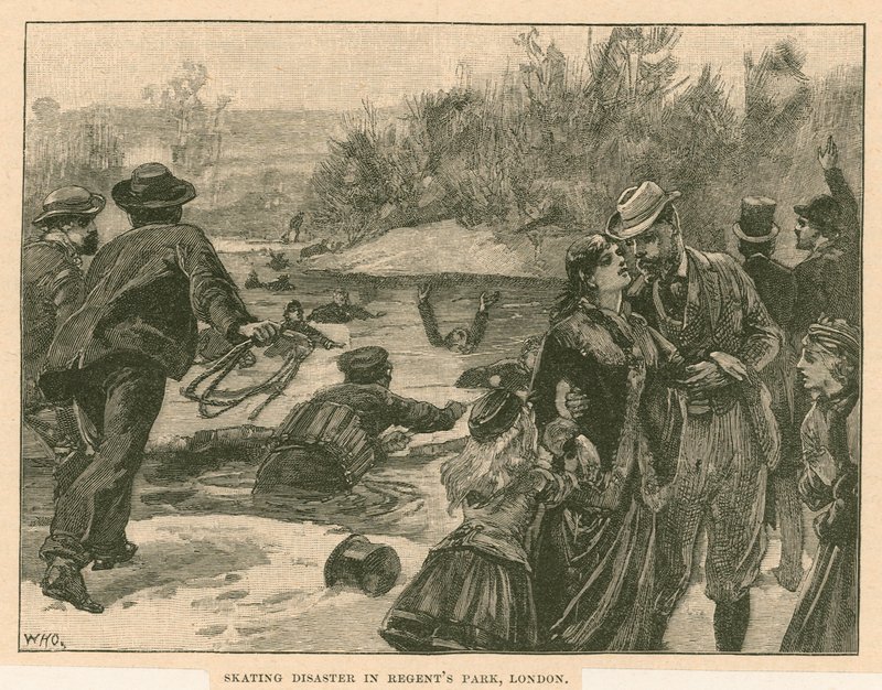 Desastre de patinação no Regents Park, Londres, em 1867 de English School
