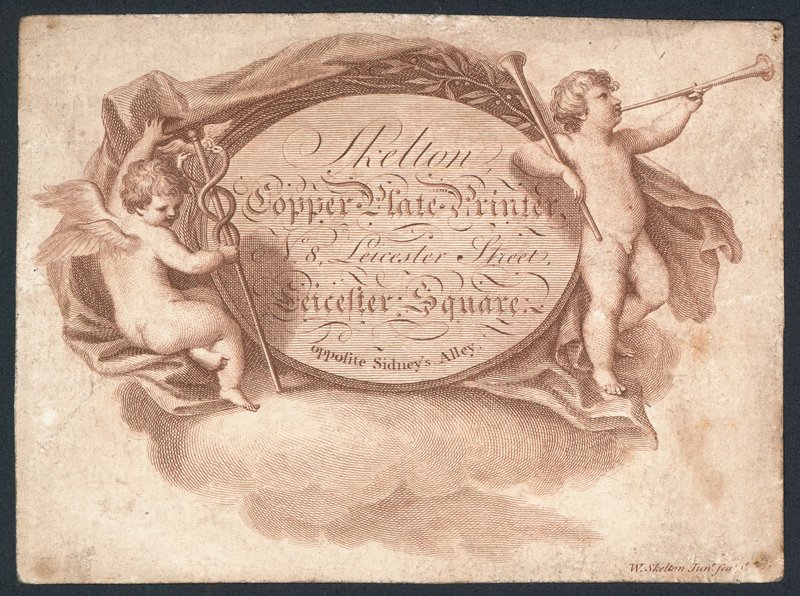 Skelton, impressora de chapa de cobre, cartão comercial de English School