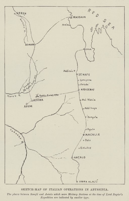 Sketch-Map of Italian Operations in Abyssinia (gravura) de English School