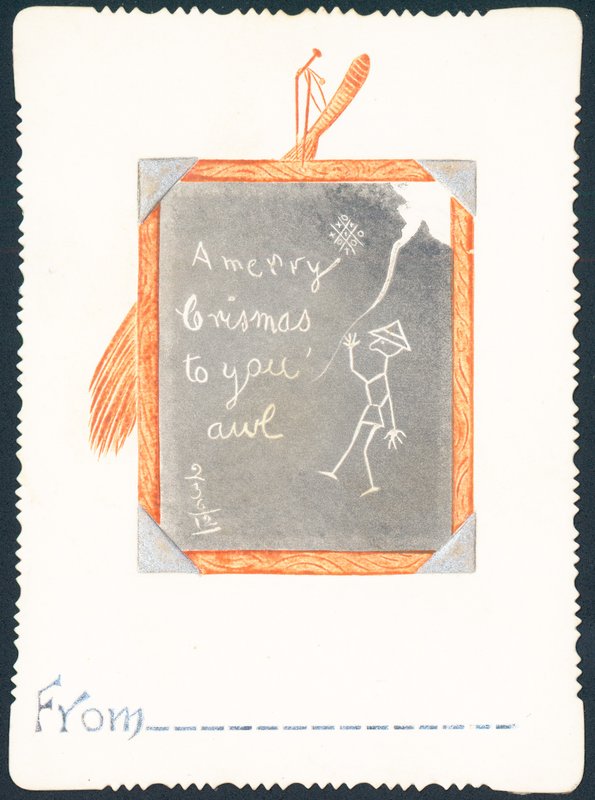 Esboço no quadro negro, cartão de Natal de English School