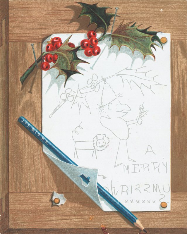 Esboço na placa do Pin, cartão de Natal de English School