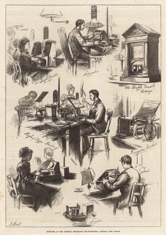 Esboços no estabelecimento do Central Telegraph, General Post Office de English School
