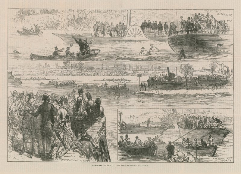 Esboços na corrida de barcos de Oxford e Cambridge de English School