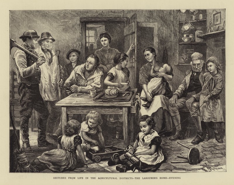 Esboços da Vida nos Distritos Agrícolas, da Casa do Trabalhador, da Noite (gravura) de English School
