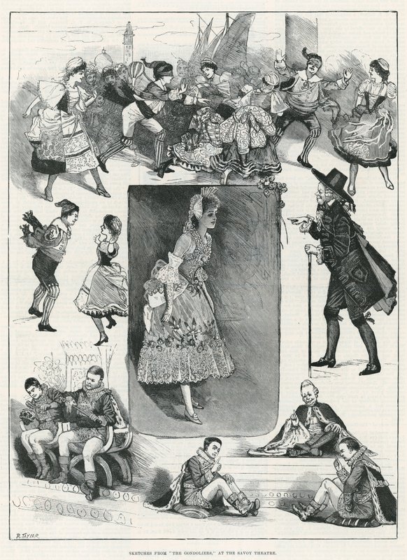 Esboços dos Gondoleiros no Teatro Savoy de English School