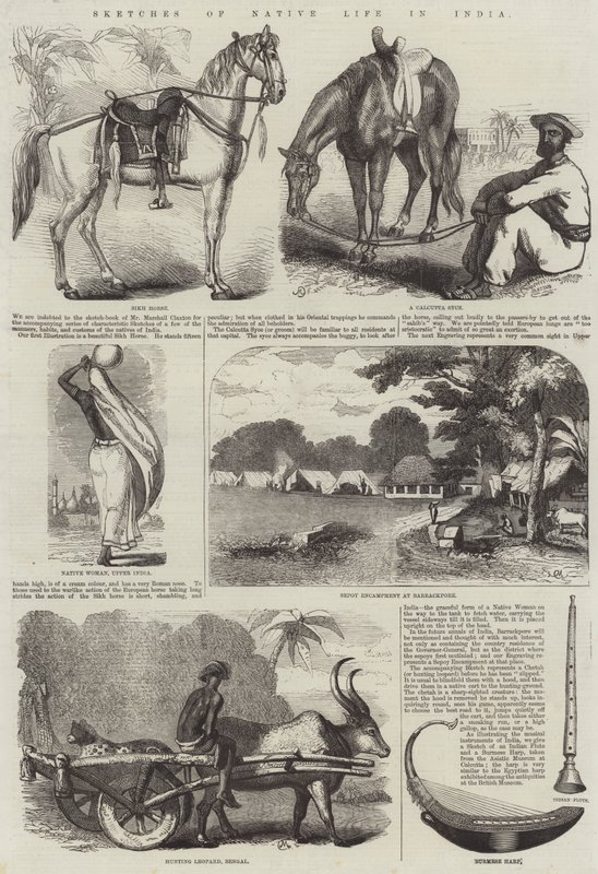 Esboços da vida nativa na Índia (gravura) de English School