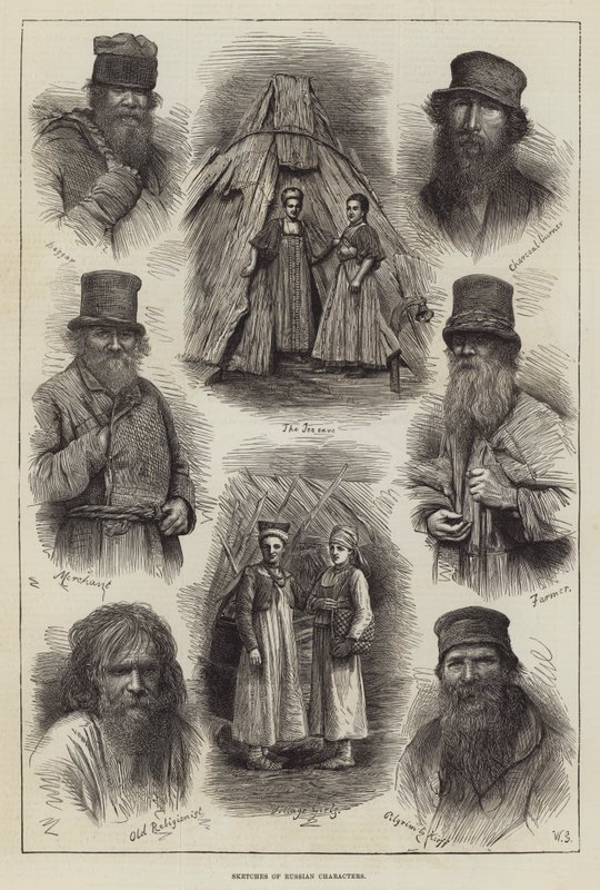 Esboços dos personagens russos (gravura) de English School