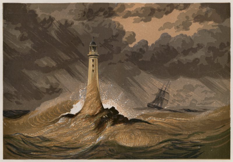 Farol de Eddystone de Smeaton (lito colorido) de English School