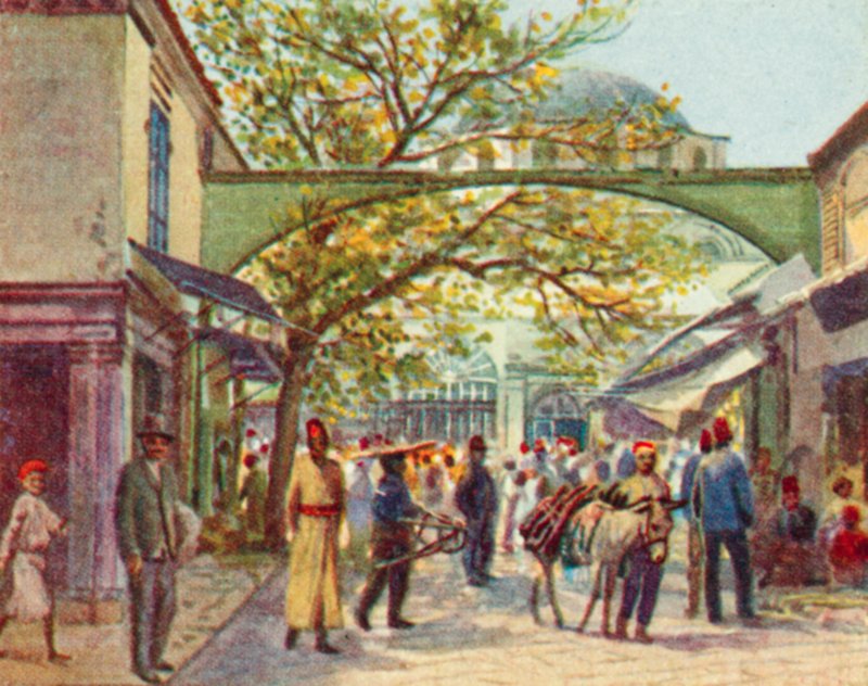 Esmirna, um bazar turco (litografia a cores) de English School