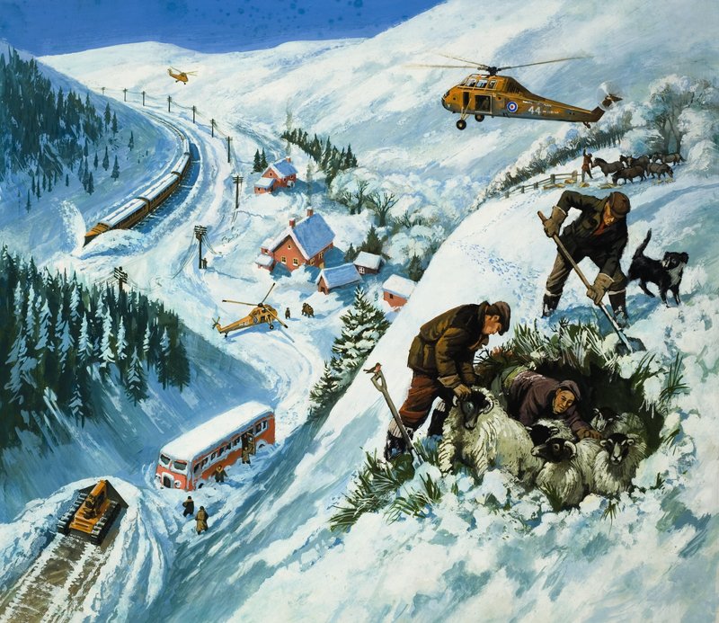 Salvamento na neve (guache sobre papel) de English School