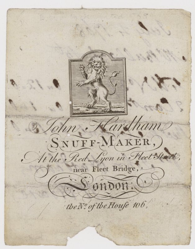 Snuff Maker, John Hardham, cartão comercial de English School