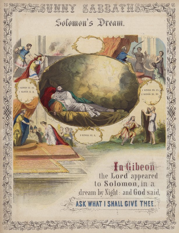 O sonho de Salomão (gravura colorida) de English School