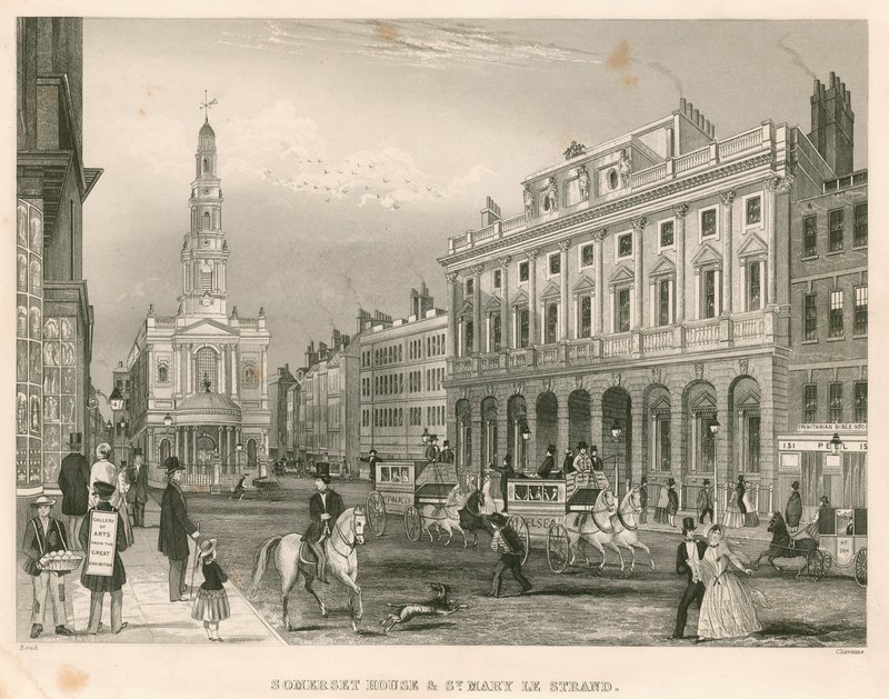 Somerset House e St Mary-le-Strand, em The Strand, Londres de English School