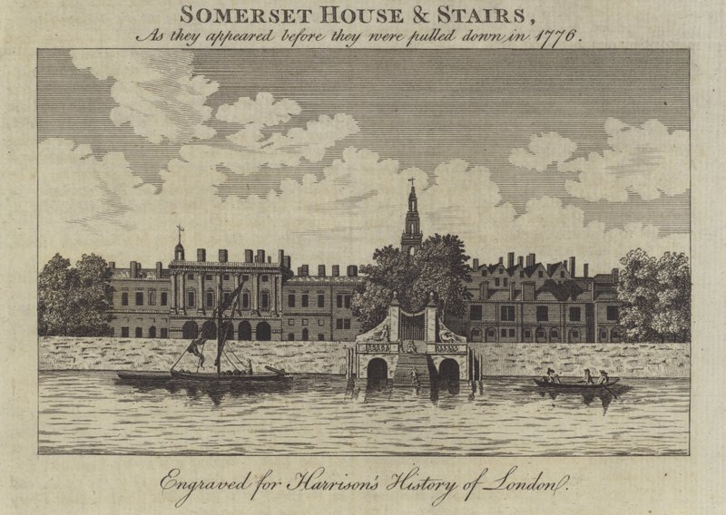 Somerset House and Stairs, Londres, como apareceram antes de serem retirados em 1776 de English School