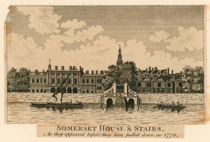 Somerset House e escadas como eles apareceram antes de serem retirados em 1776 de English School