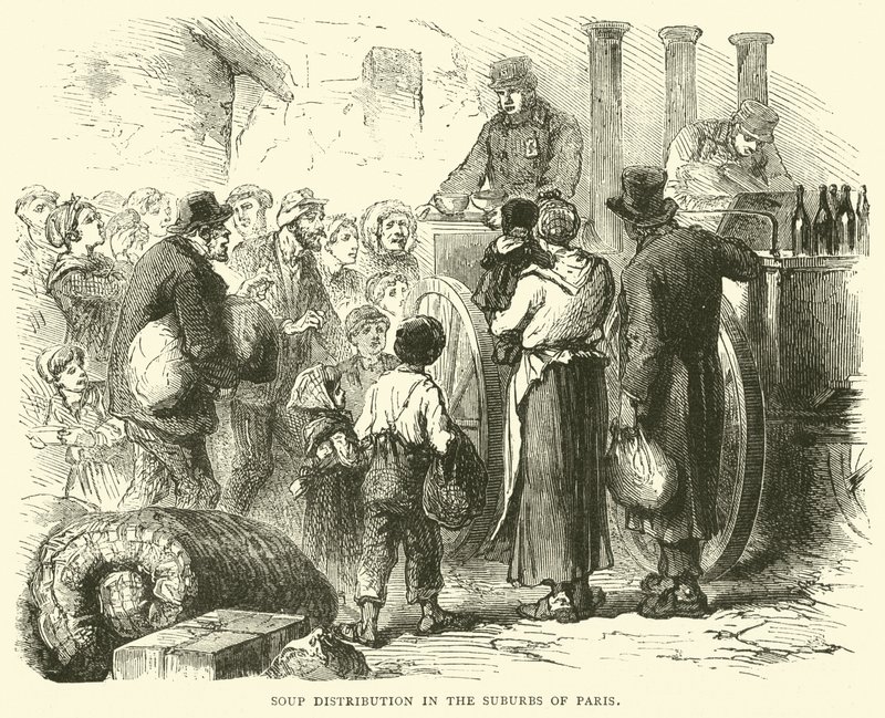 Distribuição de sopa nos subúrbios de Paris, dezembro de 1870 de English School