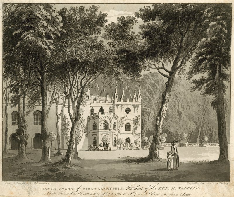 Frente Sul de Strawberry Hill, Twickenham, Londres, a sede do Honorável Horace Walpole de English School
