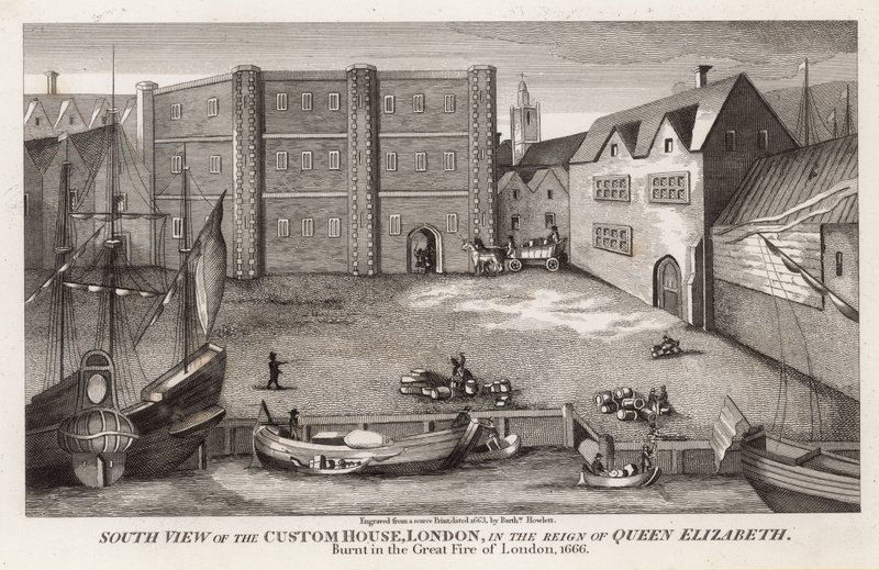 Vista sul da alfândega, Londres, no reinado da rainha Elizabeth de English School