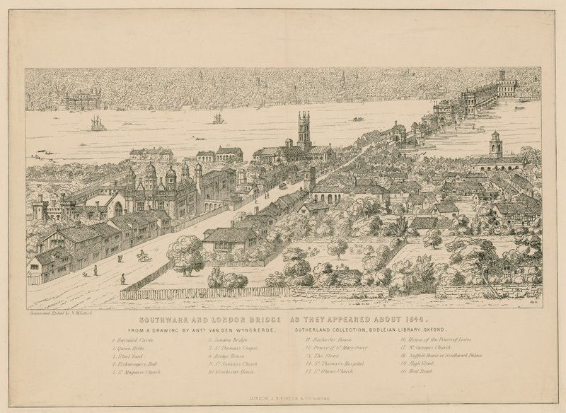 Southwark e London Bridge, como surgiram em 1546 de English School