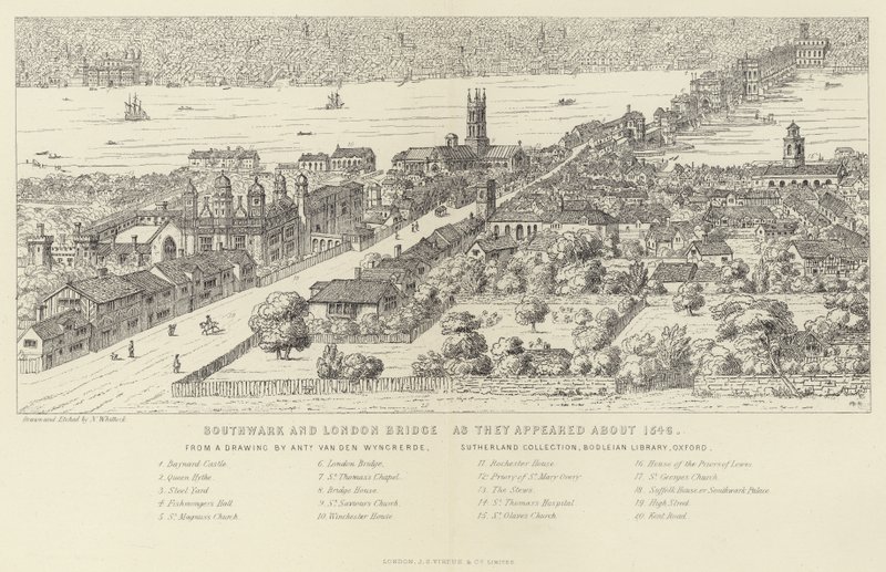 Southwark e London Bridge, como surgiram em 1546 de English School