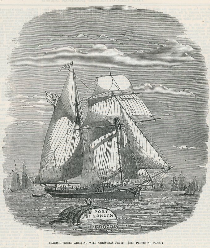 Navio espanhol chegando com fruta do Natal de English School