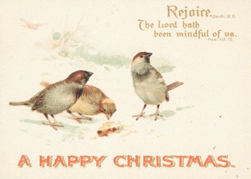 Pardais na neve, cartão de Natal de English School