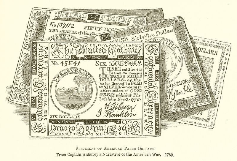 Espécimes de dólares de papel americanos de English School