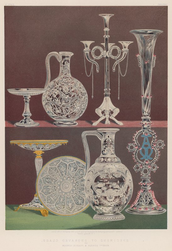 Espécimes de vidro gravado por Srs. Dobson e Pearce, Londres de English School