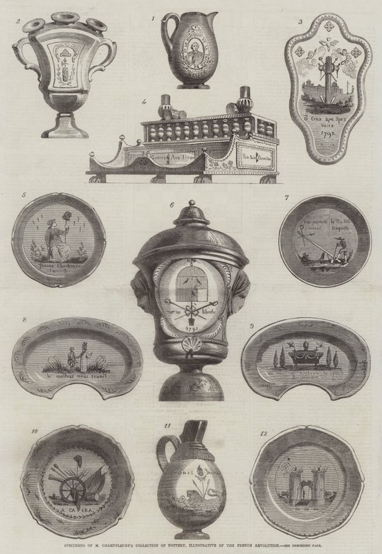 Espécimes da Colecção de Cerâmica de M Champfleury, Ilustração da Revolução Francesa (gravura) de English School