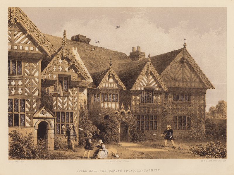 Speke Hall, Garden Front, Lancashire (aquatinta) de English School