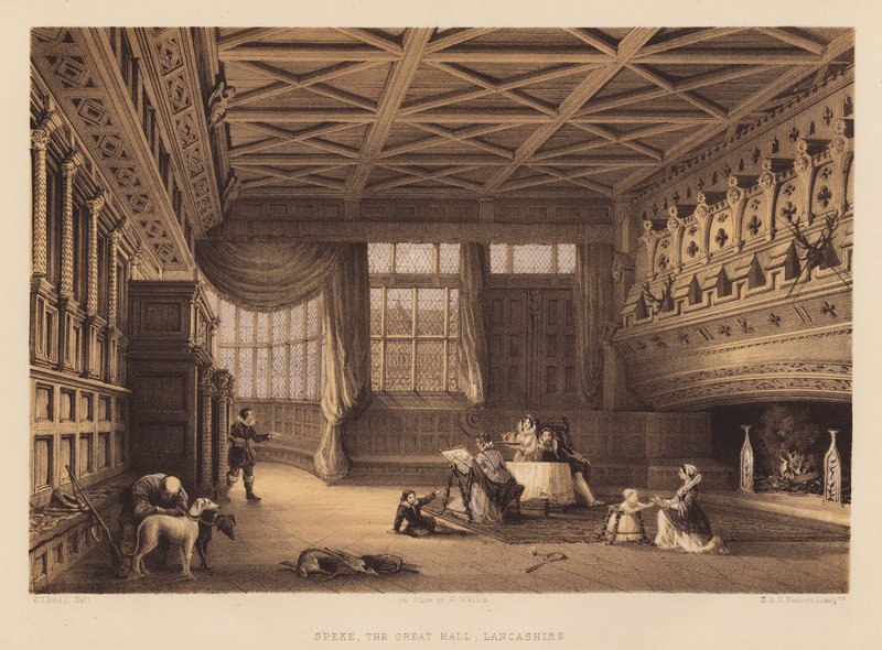 Speke, o Grande Salão, Lancashire (aquatint) de English School