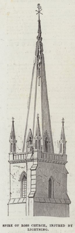 Igreja Espiro de Ross, ferido por um raio (gravura) de English School
