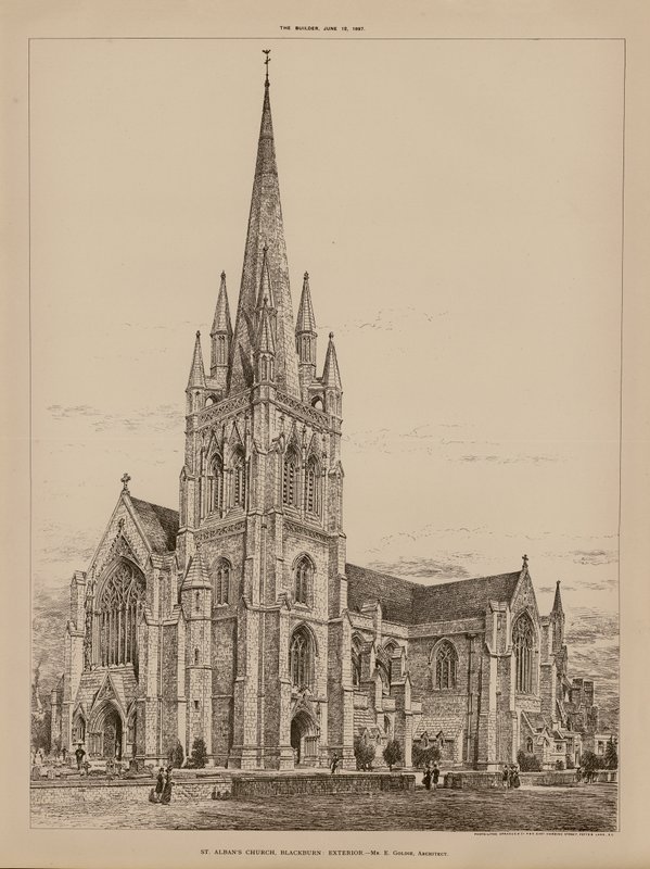 Igreja de St. Alban, Blackburn, Exterior (gravura) de English School