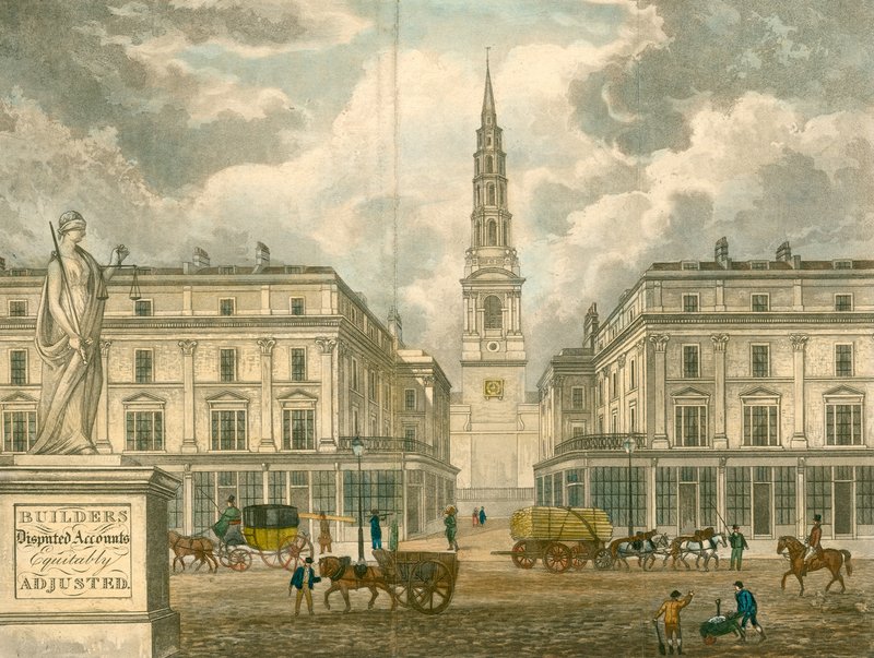 St Brides Church, Fleet Street, em Londres; de um anúncio para Z Skyring, pesquisador, Primrose Street, Bishopsgate de English School
