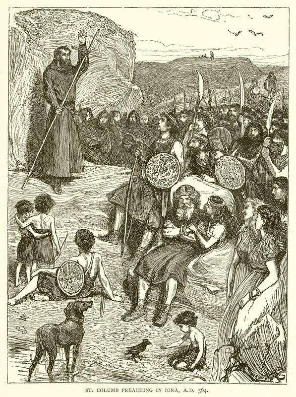 Pregação de São Columb em Iona, AD 564 de English School