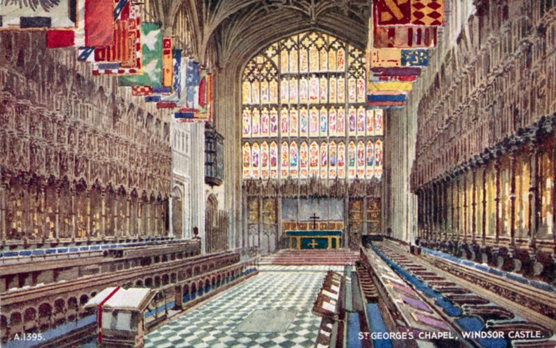 Capela de São Jorge no Castelo de Windsor, Berkshire (cor litho) de English School