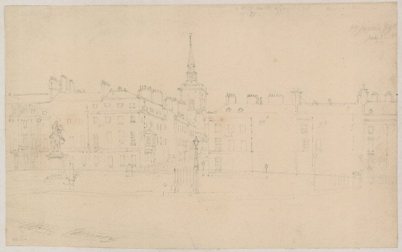 St Jamess Square, em Londres; desenho a lápis original de English School