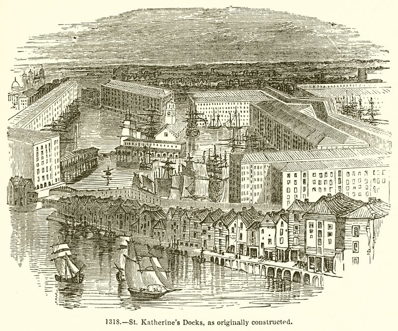 Docas de St. Katherines, como originalmente construídas de English School