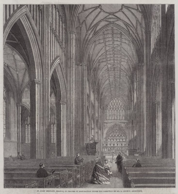 St Mary Redcliff, Bristol, em Processo de Restauração sob a Direcção do Sr. G Godwin, Arquitecto (gravura) de English School