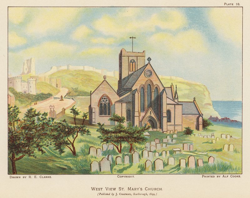 Igreja de Santa Maria, Scarborough (litografia a cores) de English School