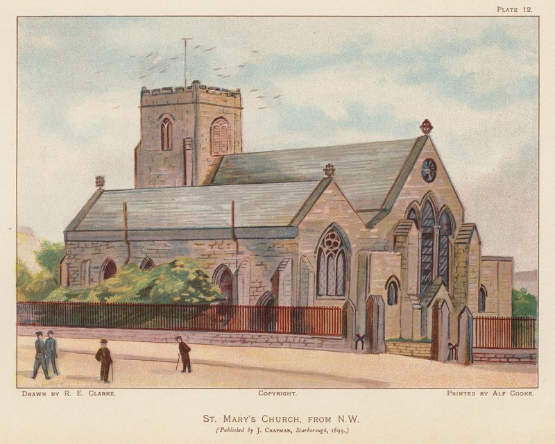 Igreja de Santa Maria, Scarborough (litografia a cores) de English School