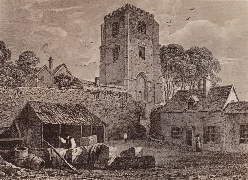 Igreja de St Marys mostrando a antiga muralha 1824 (litografia) de English School