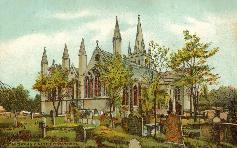 Igreja São Nicolau, Grande Yarmouth (cor litho) de English School