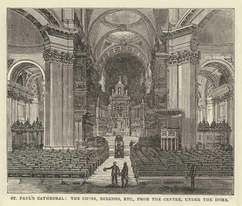 St Pauls Cathedral, o Coro, Reredos, etc, do Centro, sob o Domo de English School